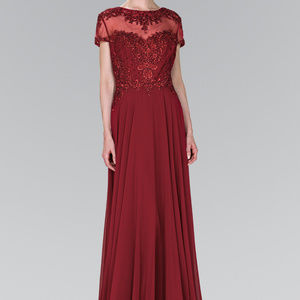 A-Line Short Sleeves Long Evening Dress GL2406